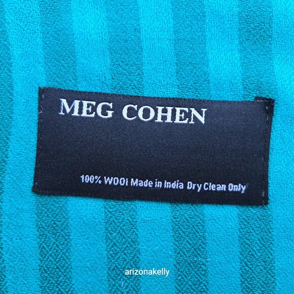NWOT Meg Cohen Wool Scarf Lightweight Buffalo Plaid Check Teal Blue-Green - Picture 3 of 8